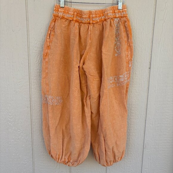 Anthropologie Parachute Pants Women's XS Orange Boho Hippie Embroidered Linen - Picture 6 of 12